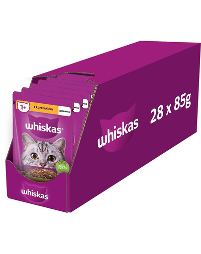 WHISKAS Adult sáček 28x85g mokré krmivo pro dospělé kočky v želé s kuřecím masem