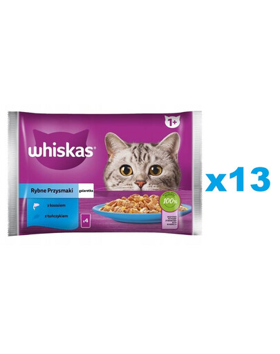 WHISKAS Adult 52x85g kapsičky Rybí pochoutka - krmivo pro dospělé kočky v želé s: lososem, tuňákem