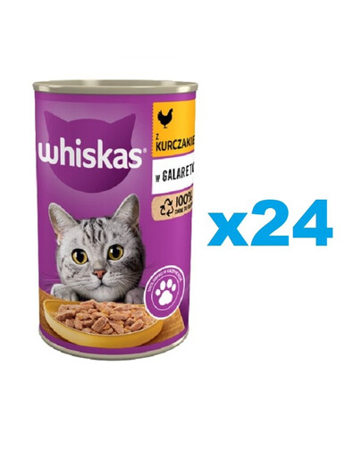 WHISKAS Adult 24x400g konzerva - krmivo pro dospělé kočky, kousky s kuřecím masem v želé