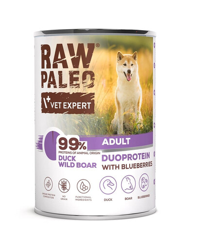 RAW PALEO Kachna Kanec 400g konzerva pro dospělé psy s kachním a kančím masem