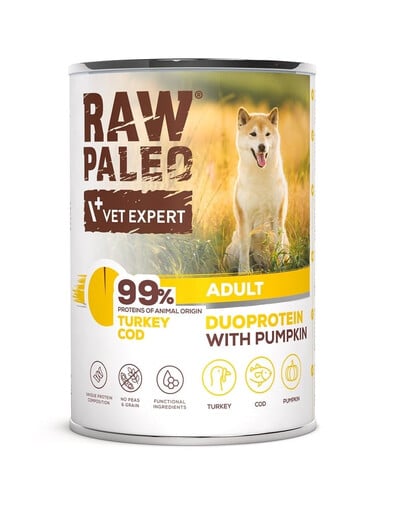 RAW PALEO Turkey&Cod Adult 400g mokré krmivo pro psy s krůtím masem a treskou
