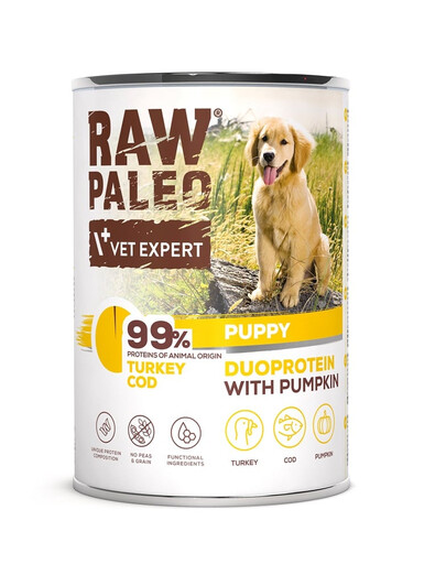 RAW PALEO Turkey Cod Puppy 400g mokré krmivo pro štěňata s krůtím masem a treskou