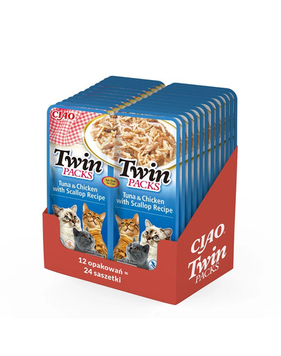 INABA Twin Tuňák s kuřecím masem a mušlemi ve vývaru pro kočky 24x40 g