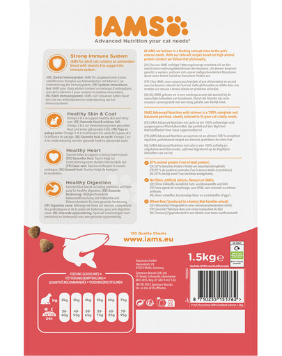 IAMS for Vitality Lososové krmivo pro dospělé kočky s lososem 1,5 kg