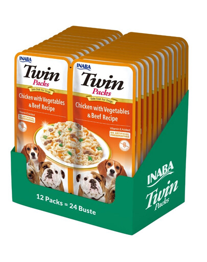 INABA Dog Twin Kuřecí, zelenina a hovězí maso ve vývaru pro psy 24x40 g