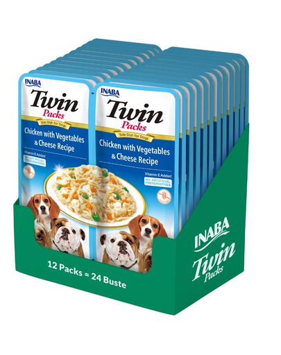 INABA Dog Twin Kuřecí maso, zelenina a sýr ve vývaru pro psy 24x40 g