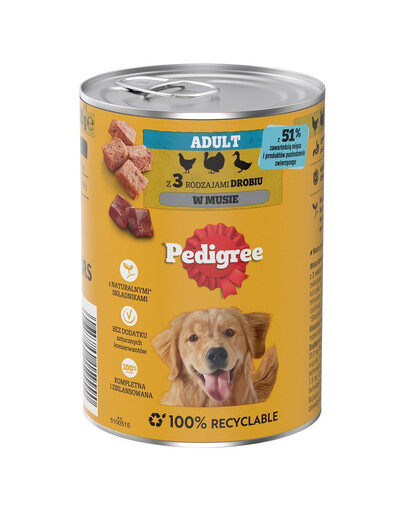 PEDIGREE Adult konzerva 400 g konzerva pro dospělé psy s 3 druhy drůbeže v paštice