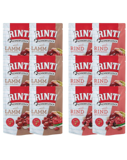 RINTI Kennerfleisch Mix příchutí Hovězí jehněčí psí sáčky 12x400 g