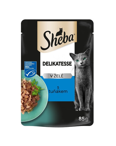 SHEBA Delicacy kapsička 85g kompletní krmivo pro dospělé kočky, kousky s tuňákem v želé