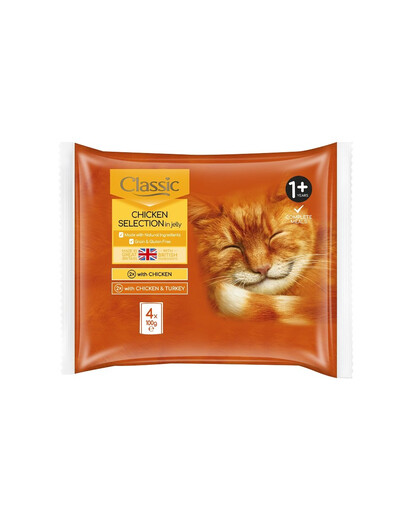BUTCHER'S Classic Mix smaków saszetka 4x100g z kurczakiem oraz kurczakiem i indykiem w galaretce