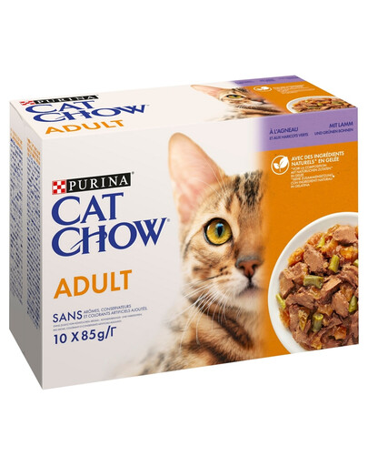 CAT CHOW Adult Multipack z jagnięciną i zieloną fasolką w galaretce 10x85 g