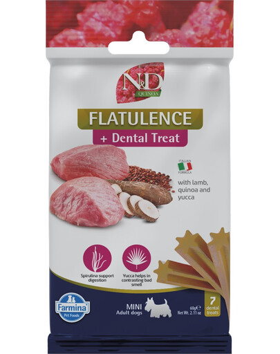 FARMINA N&D Quinoa Dental Treat Flatulence Mini 60 g (7 ks) dentální pamlsek pro psy malých plemen