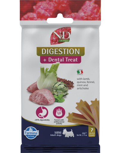 FARMINA N&D Quinoa Dental Treat Digestion Mini 60 g (7 ks dentální pamlsek pro psy malých plemen