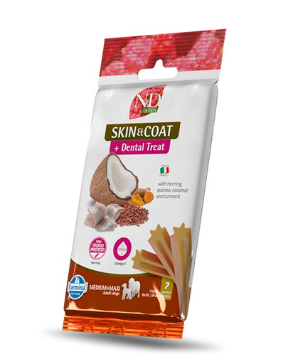 FARMINA N&D Quinoa Dental Treat Skin Coat Herring Medium/Maxi 100 g (7 ks) zubní pamlsek pro střední a velké psy