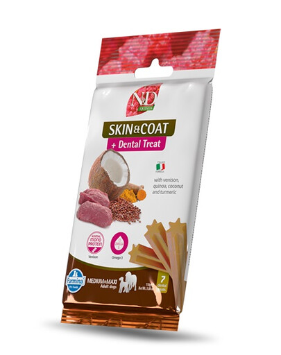 FARMINA N&D Quinoa Dental Treat Skin Coat Venison Medium/Maxi 100 g (7 ks) zubní pamlsek pro střední a velké psy