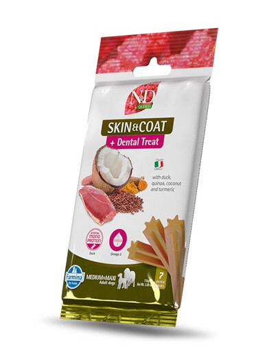 FARMINA N&D Quinoa Dental Treat Skin Coat Duck Medium/Maxi 100 g (7 ks) zubní pamlsek pro střední a velké psy