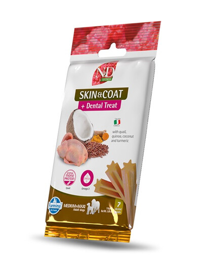 FARMINA N&D Quinoa Dental Treat Skin Coat Quail Medium/Maxi 100 g (7 ks) dentální pamlsek pro střední a velké psy