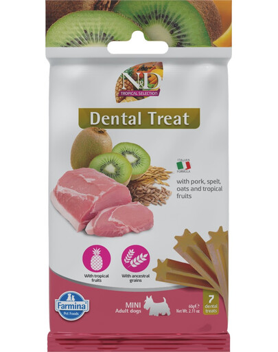 FARMINA N&D Tropical Selection Dental Treat Pork Mini 60 g (7 ks) dentální pamlsek pro psy malých plemen