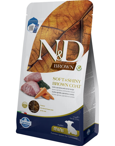 FARMINA N&D Brown Dog Puppy Mini Lamb, Spirulina, Carrot 1,5 kg krmivo pro štěňata a březí nebo kojící feny