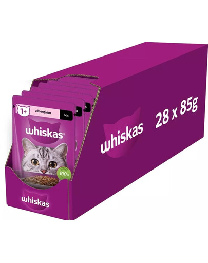WHISKAS sáček pro dospělé kočky 28x85g mokré krmivo v omáčce s lososem
