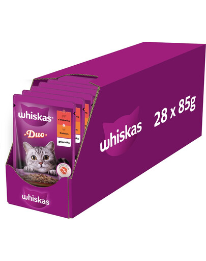 WHISKAS kapsička pro dospělé kočky 28x85 g mokré krmivo v želé s hovězím a drůbežím masem