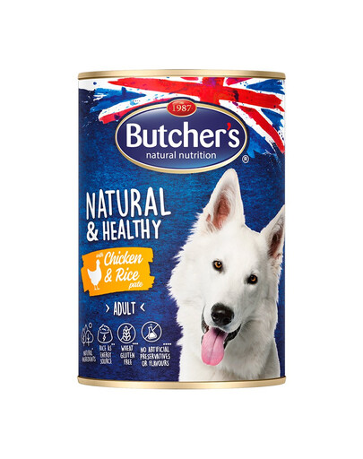BUTCHER'S Natural&Healthy Dog z kurczakiem i ryżem pasztet 24x390 g