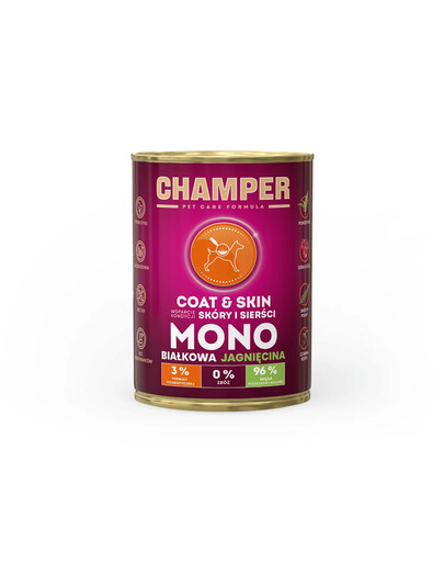 CHAMPER Coat Skin Jehněčí monoproteinové krmivo pro psy 400g