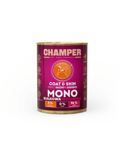 CHAMPER Coat Skin Hovězí monoproteinové krmivo pro psy 400 g