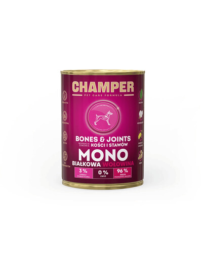 CHAMPER Bones Joints Hovězí monoproteinové krmivo pro psy 400 g