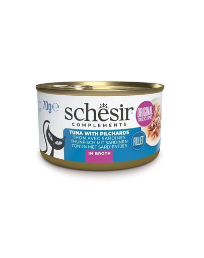 SCHESIR Tuňák se sardinkami ve vývaru pro kočky 70 g