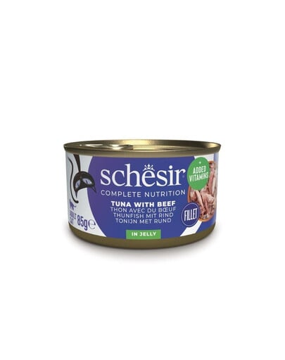 SCHESIR Tuňák s hovězím masem v želé pro kočky 85 g