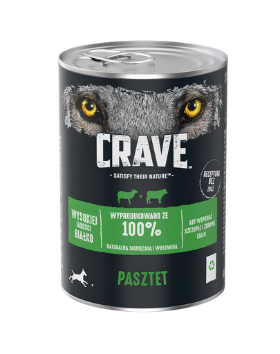 CRAVE 400g konzerva - jehněčí a hovězí paštika (bezobilné, kompletní mokré krmivo pro dospělé psy)