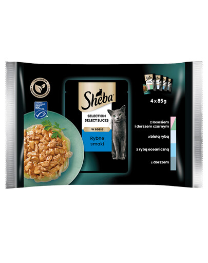 SHEBA Selection in Sauce mix rybích příchutí v omáčce 4x 85 g