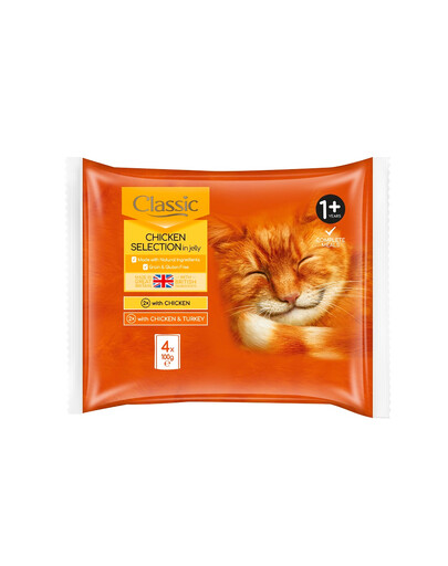 BUTCHER'S Classic Mix kapsička s příchutí 4x100g s kuřecím masem a kuřecím a krůtím masem v želé