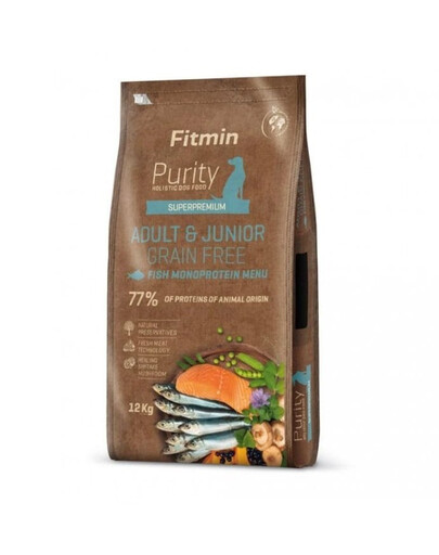 FITMIN Dog Purity Grain Free Adult Junior Fish Menu 12 kg granule s rybou pro mladé a dospělé psy středních a velkých plemen