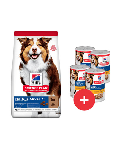 HILL'S Science Plan Canine Mature Adult Lamb & Rice 14 kg pro starší psy + 4 konzervy ZDARMA