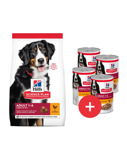 HILL'S Science Plan Canine Adult Large Breed Chicken 18 kg krmivo pro psy velkých plemen kuře + 4 konzervy ZDARMA