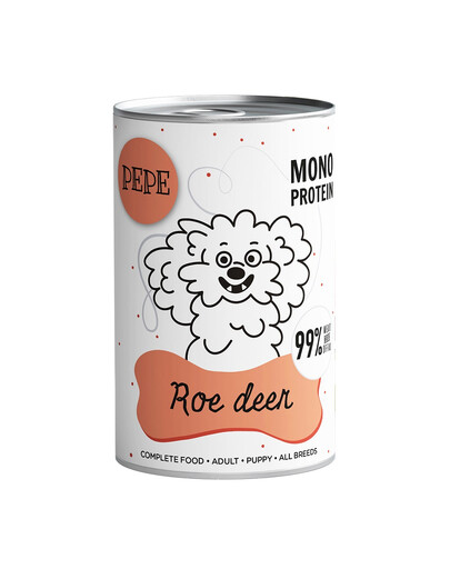PAKA ZWIERZAKA PEPE Roe Deer 99% (srnčí) 800 g monoproteinová konzerva pro psa