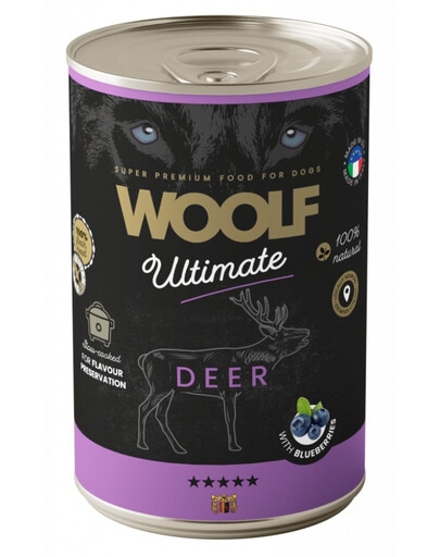 WOOLF Ultimate Adult Dog Deer and Blueberries 400g vlhká krmiva s jelenem a borůvkami pro psy
