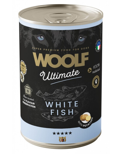 WOOLF Ultimate Adult Dog White Fish and Potatoes 400g vlhká krmiva s rybami a bramborami pro psy