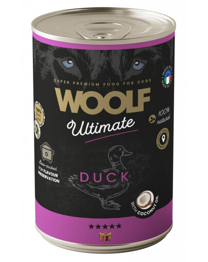 WOOLF Ultimate Adult Dog Duck and Coconut oil 400g vlhká strava s kachnou a kokosovým olejem pro psy