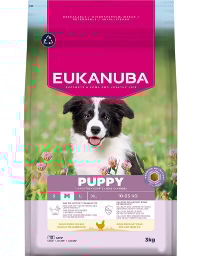 EUKANUBA Puppy Medium Breeds Chicken 3 kg sucha karma dla szczeniąt ras średnich bogata w świeżego kurczaka