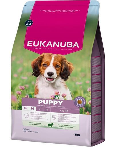 EUKANUBA Puppy Small Medium Breeds Lamb Rice 3 kg granule pro štěňata malých a středních plemen bohatá na jehněčí a rýži