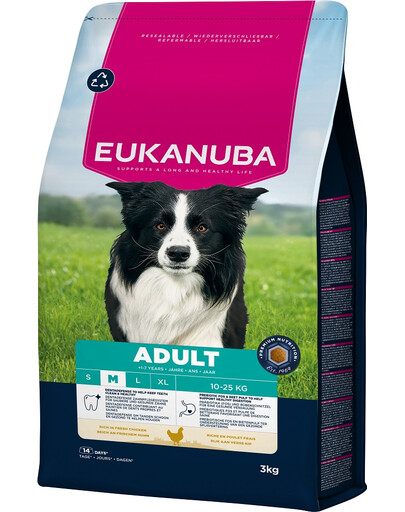 EUKANUBA Adult Medium Breeds Chicken 3 kg krmivo pro psy středních plemen bohaté na čerstvé kuřecí maso