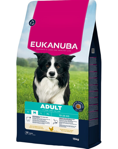EUKANUBA Adult Medium Breeds Chicken 15 kg krmivo pro psy středních plemen bohaté na čerstvé kuřecí maso