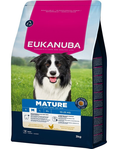 EUKANUBA Mature Medium Breeds Chicken 3 kg krmivo pro dospělé psy středních plemen bohaté na čerstvé kuřecí maso