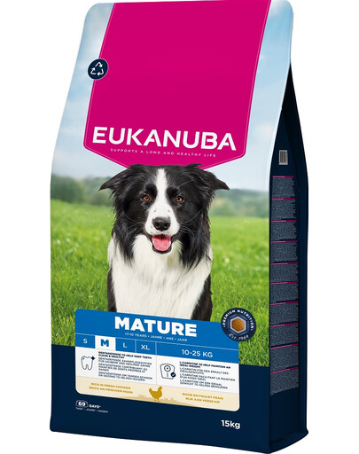 EUKANUBA Mature Medium Breeds Chicken 15 kg krmivo pro dospělé psy středních plemen bohaté na čerstvé kuřecí maso