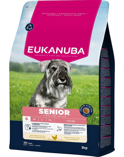 EUKANUBA Senior Small Breeds Chicken 3 kg granule pro starší psy malých plemen bohatá na čerstvé kuře