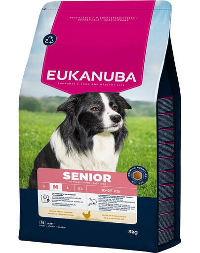 EUKANUBA Senior Medium Breeds Chicken 3 kg krmivo pro starší psy středních plemen bohaté na čerstvé kuřecí maso