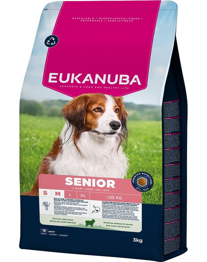 EUKANUBA Senior Small Medium Breeds Lamb Rice 3 kg krmivo pro starší psy malých a středních plemen bohatá na jehněčí a rýži
